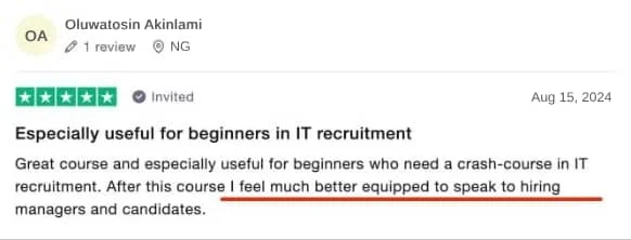 Five-star Trustpilot review of Recruitment Skul