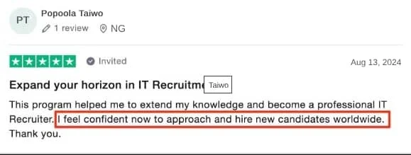 Five-star Trustpilot review of Recruitment Skul